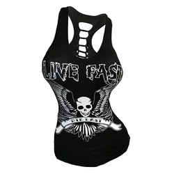 2022 novo 2022 goth oco fora sexy sem mangas tanque topos moda feminina verão crânio impressão plus size 5xl camiseta bodycon