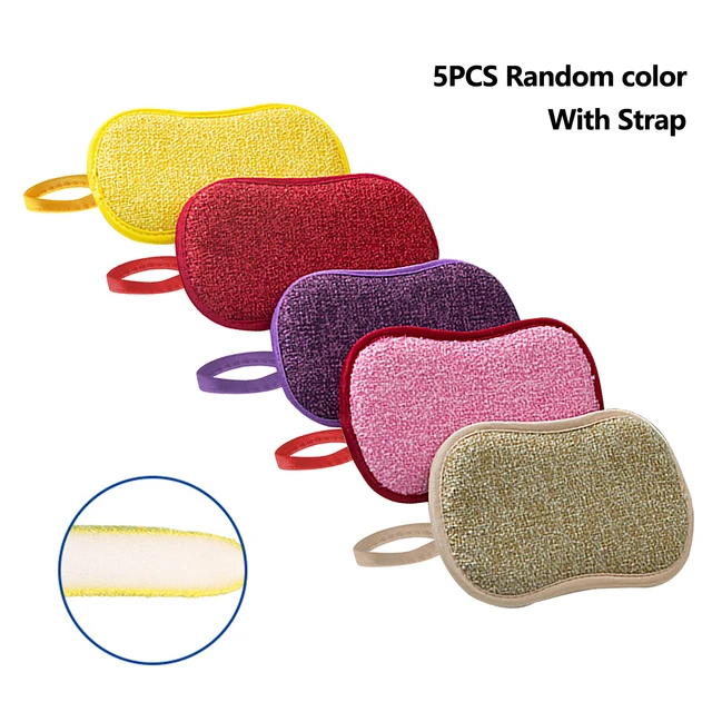 5Pcs Microfiber Kitchen Scrub Sponges, Dual Side Reusable Scouring Pads -  Random Colors