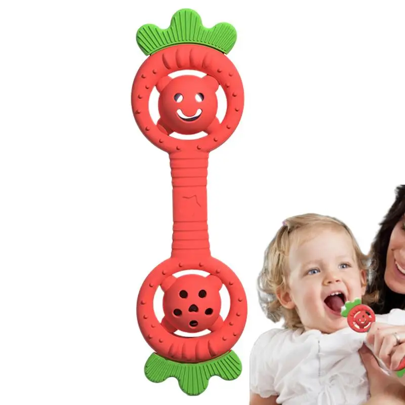 

Silicone Rattles Soft Silicone Newborn Teether Rattle Teething Stick Strawberry Design Teether For Babies Girls Boys 0-6-12