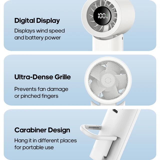 New Portable Foldable Handheld Fan 100 Speed with LED Digital Display 2000mAh Multi-angle Adjustable Turbo Fan for Home Outdoor 4