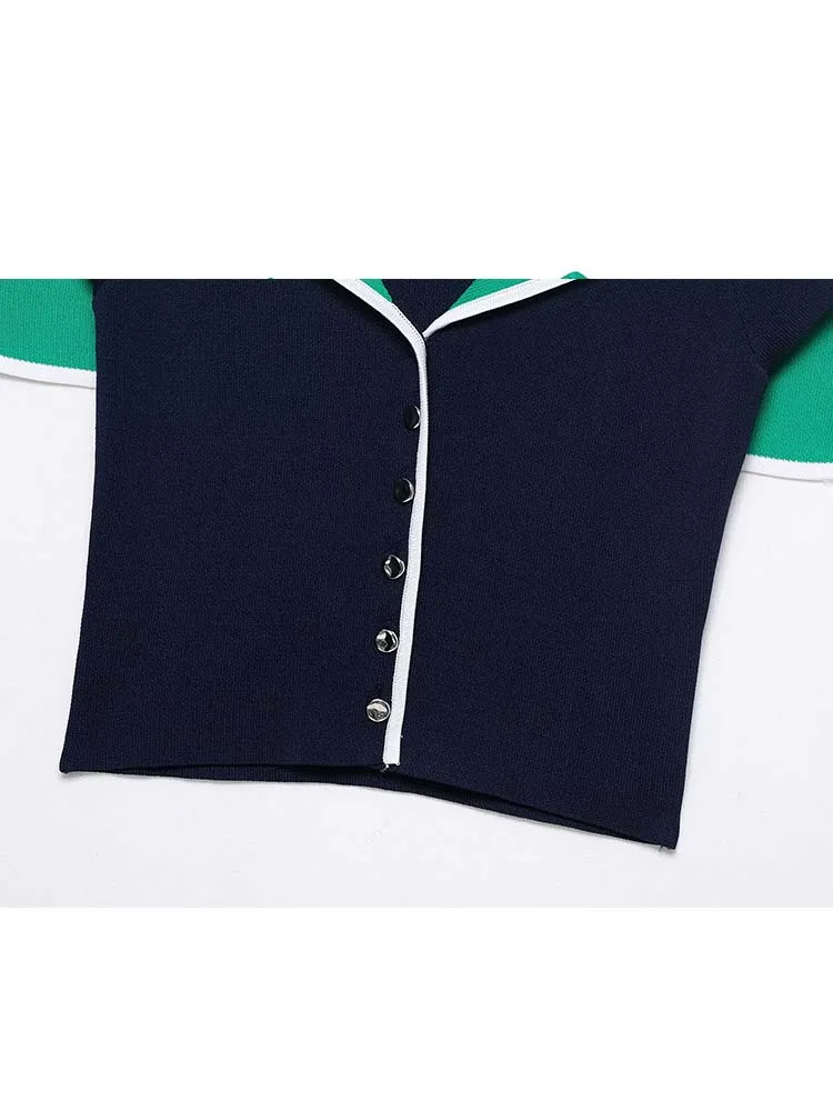 2025 Women's Contrast Color Short-Sleeved POLO Shirts Summer Knitted Tops Daily Casual Women Elegant Short Top