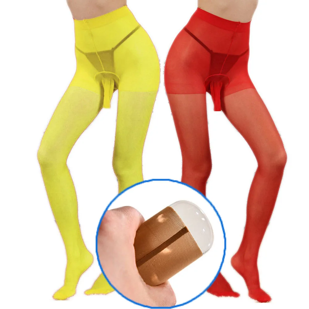 Man Tights Open Sheath Penis Sleeve Ultra High Elastic Men Silk Stockings Underwear lingerie Condom Cover Wrapped Handjob