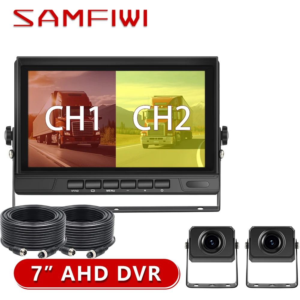 

7" AHD Truck monitor 2CH screen for car DVR Recorder Reverse camera Rear view camera 12-24V for school bus Harvester RV Truck