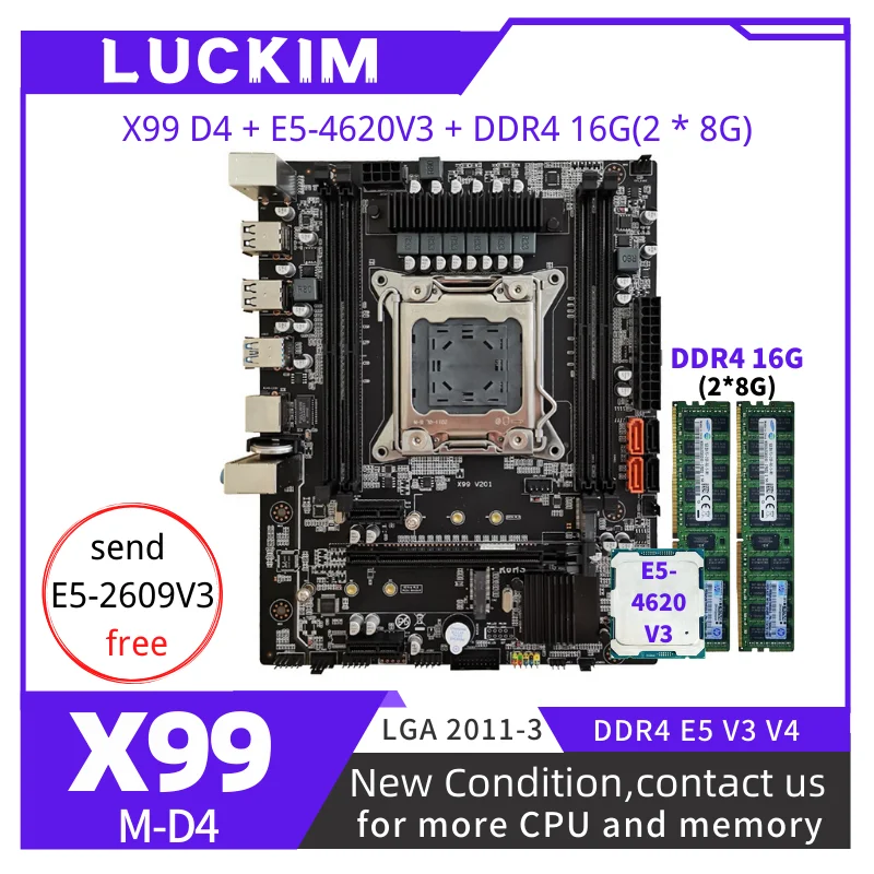 

X99 D4 LGA2011-3 Motherboard Set Kit With Xeon E5-4620V3 CPU 16GB(2*8G) 2133MHZ DDR4 Desktop memory M-ATX NVME M.2