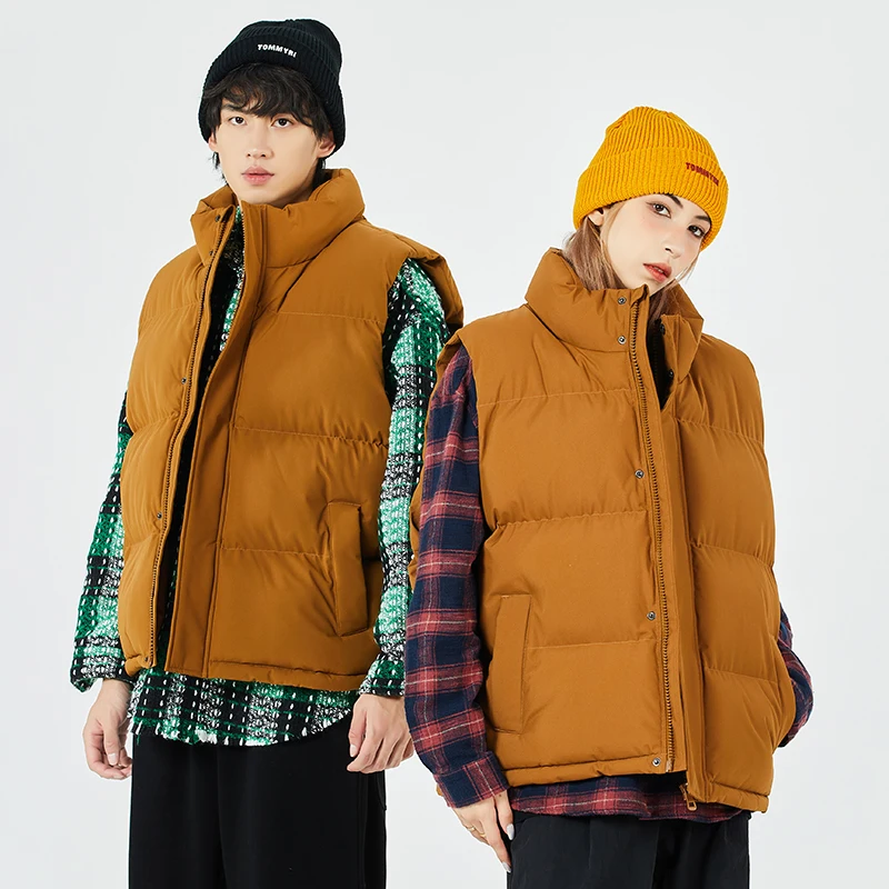 

Men Women Down Vest Warm Sleeveless Jackets Winter Waterproof Zipper Coat Stand-up Collar Casual Couple Waistcoat Brand Clothing