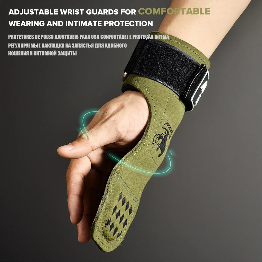 1Pair Cowhide Gym Fitness Gloves Straps Grips Anti-Skid Weight power belt Lifting Pads Protection For Deadlift Workout Exercise 4