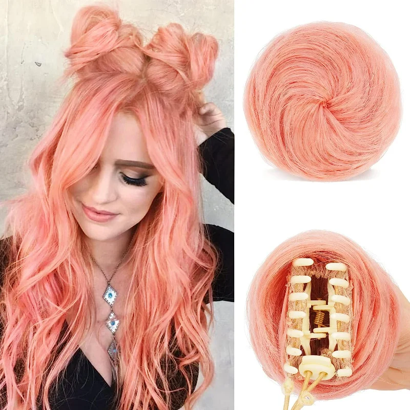 2-piece mini claw clip hair bun messy Cat's ears hair bun extension synthetic doughnut wig accessories