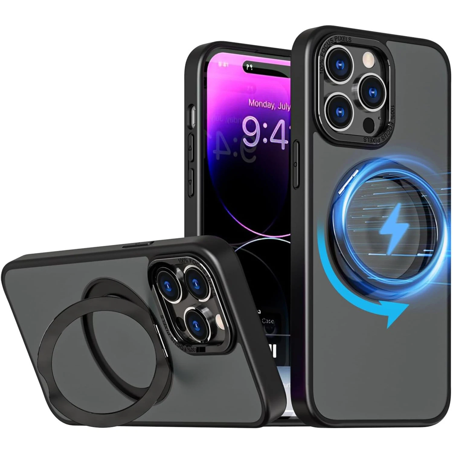 

Чехол для iPhone 15 Pro Max/15 Pro/15 Plus/15, магнитная невидимая подставка, вращающийся на 360° кольцевой держатель, совместимый с магнитным тонким полупрозрачным матовым жестким чехлом для ПК