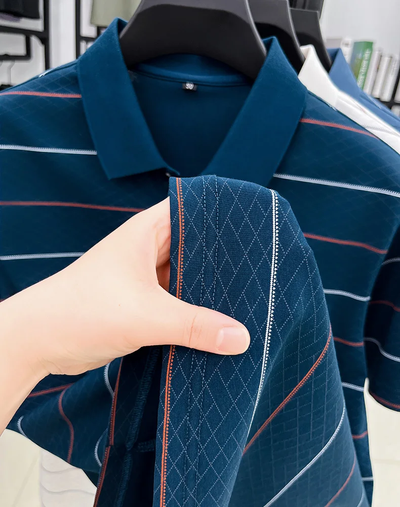 Luxury brand plaid jacquard short sleeve polo shirt fashion letter embroidery pocket classic stripes trend men's new T-shirt top 24 S76b1630f6edc4769b3ab6eade1da275dB