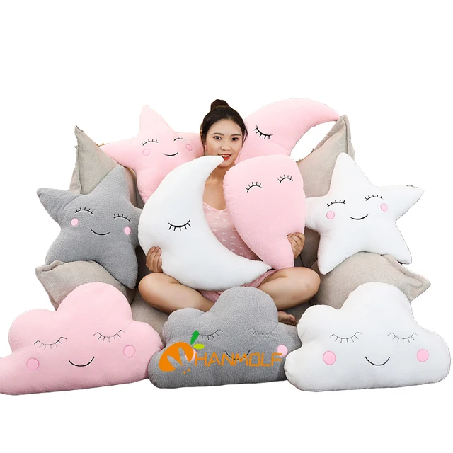 Plush Sky Pillows Emotional Moon Star Cloud Shaped Pillow Pink White Grey Room Chair Decor Seat Cushion 1