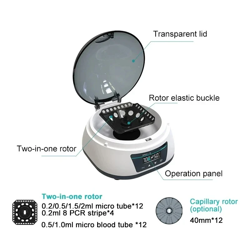 실험실 Pcr 미니 원심분리기, 디지털 고속 플라즈마 원심분리기, 4000rpm, 7000rpm, 0.2, 0.5, 1.5, 2ml 원심분리기 튜브