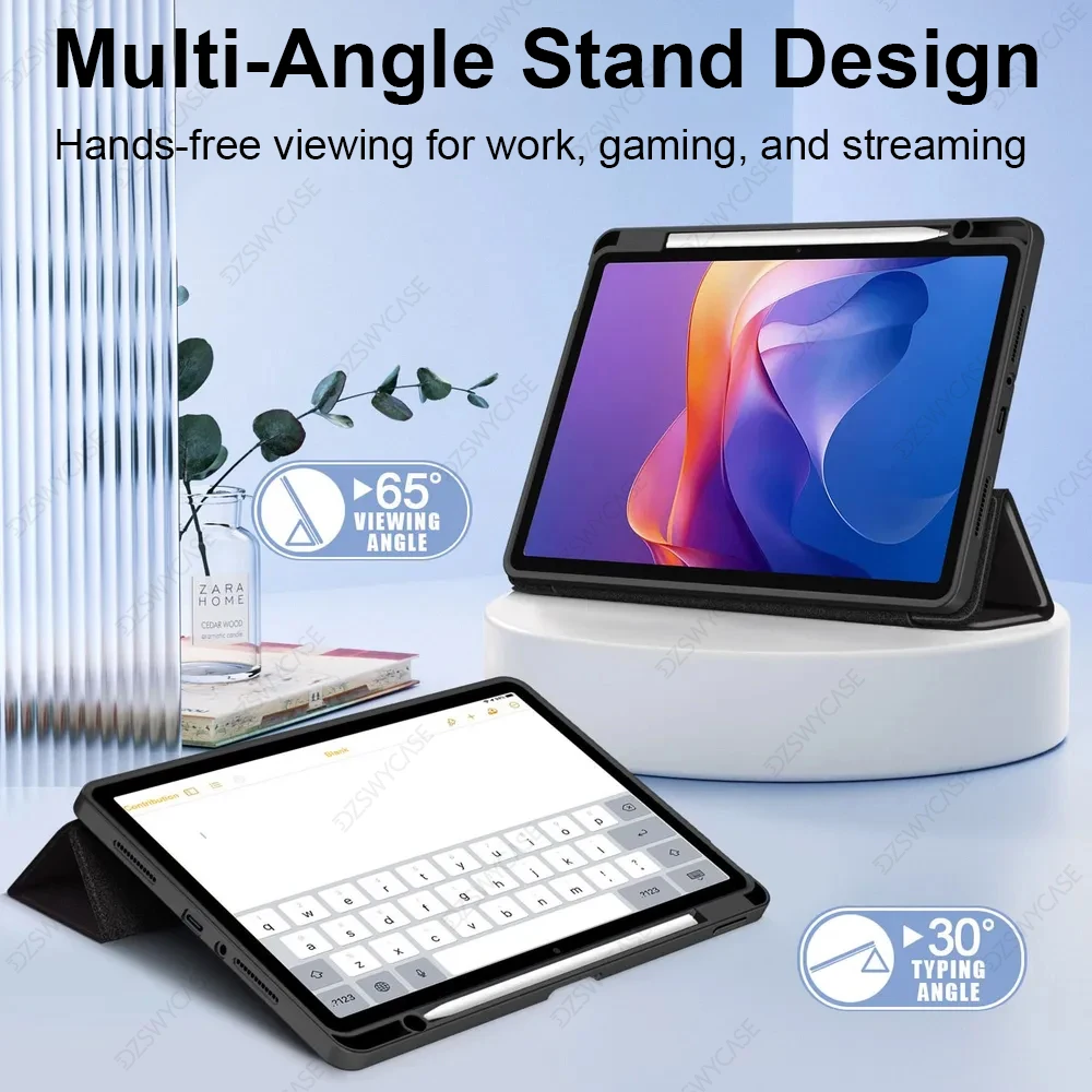 Versatile Trifold Stand Case with Pencil Holder and Clear Cover,
