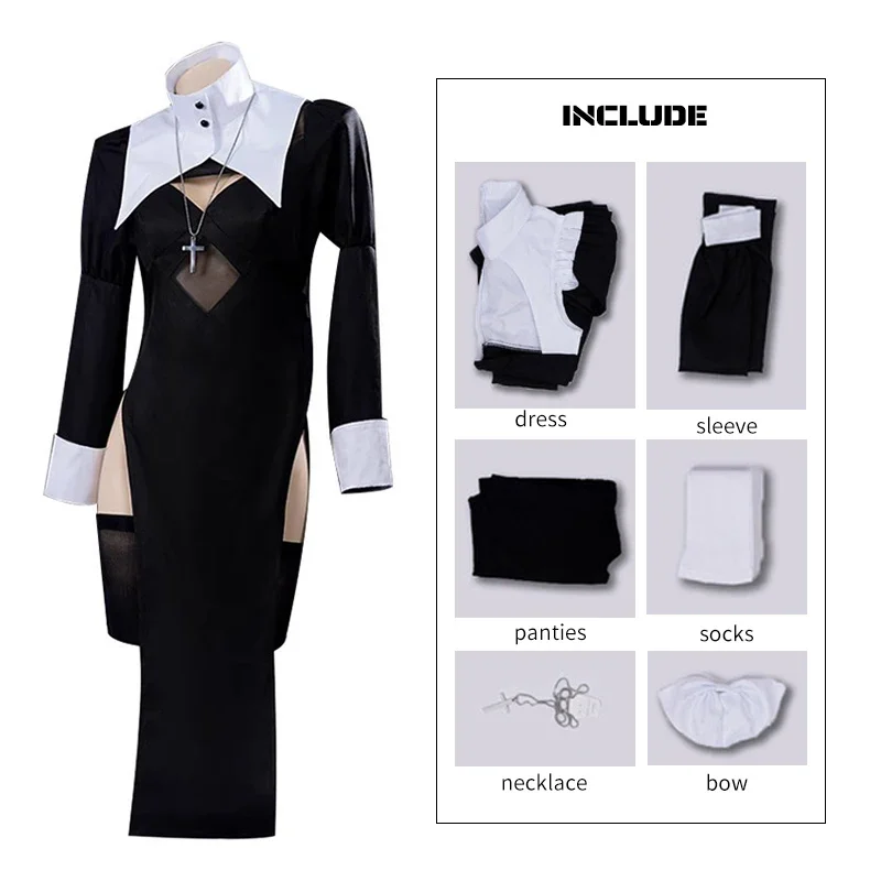 

Anime Sexy Nuns Original Design Cosplay Chowbie Uniform Black Sexy Dress Large Size Halloween Costumes for Women