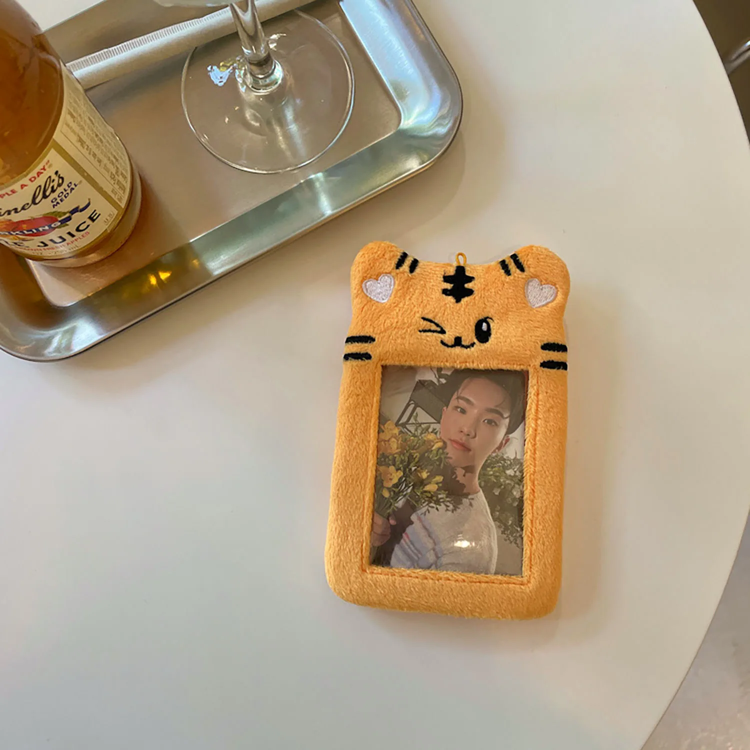 Cute Bear Classic Card Holder  Adorable Student Campus ID Card Sleeve with Fluffy Charm for ID Cards, Access Cards, and More