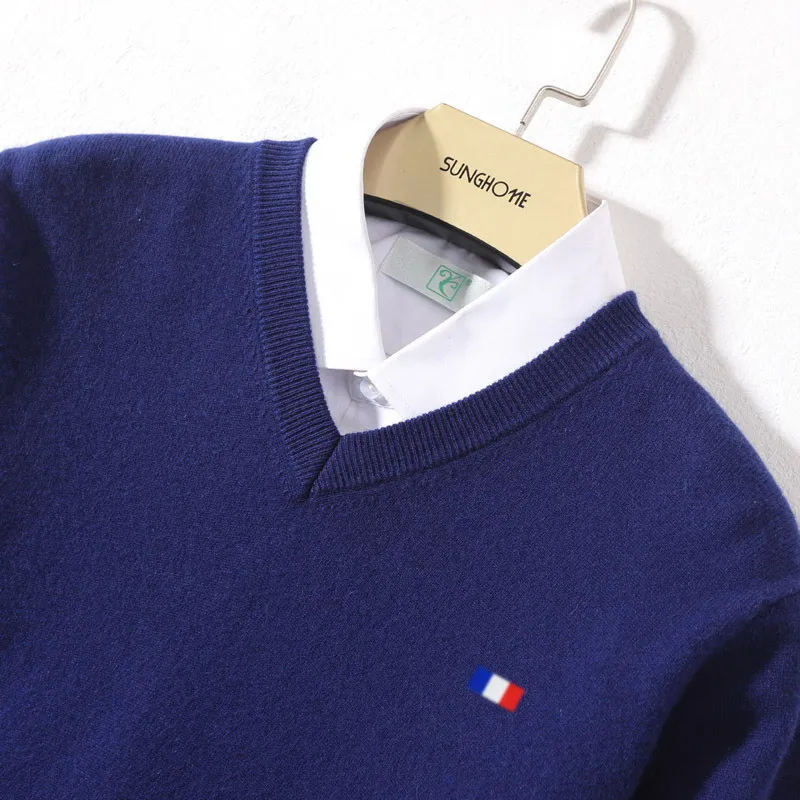 

Men's Cashmere Cotton Blend Warm Pullovers Sweater V Neck Knit Winter New Tops Male Wool Knitwear Jumpers