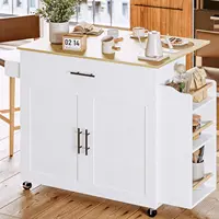 Kitchen Island with Storage, Rolling Kitchen Island on Wheels with Drop Leaf, 3 Open Spice Rack Shelf, Door Cabinet, Drawer