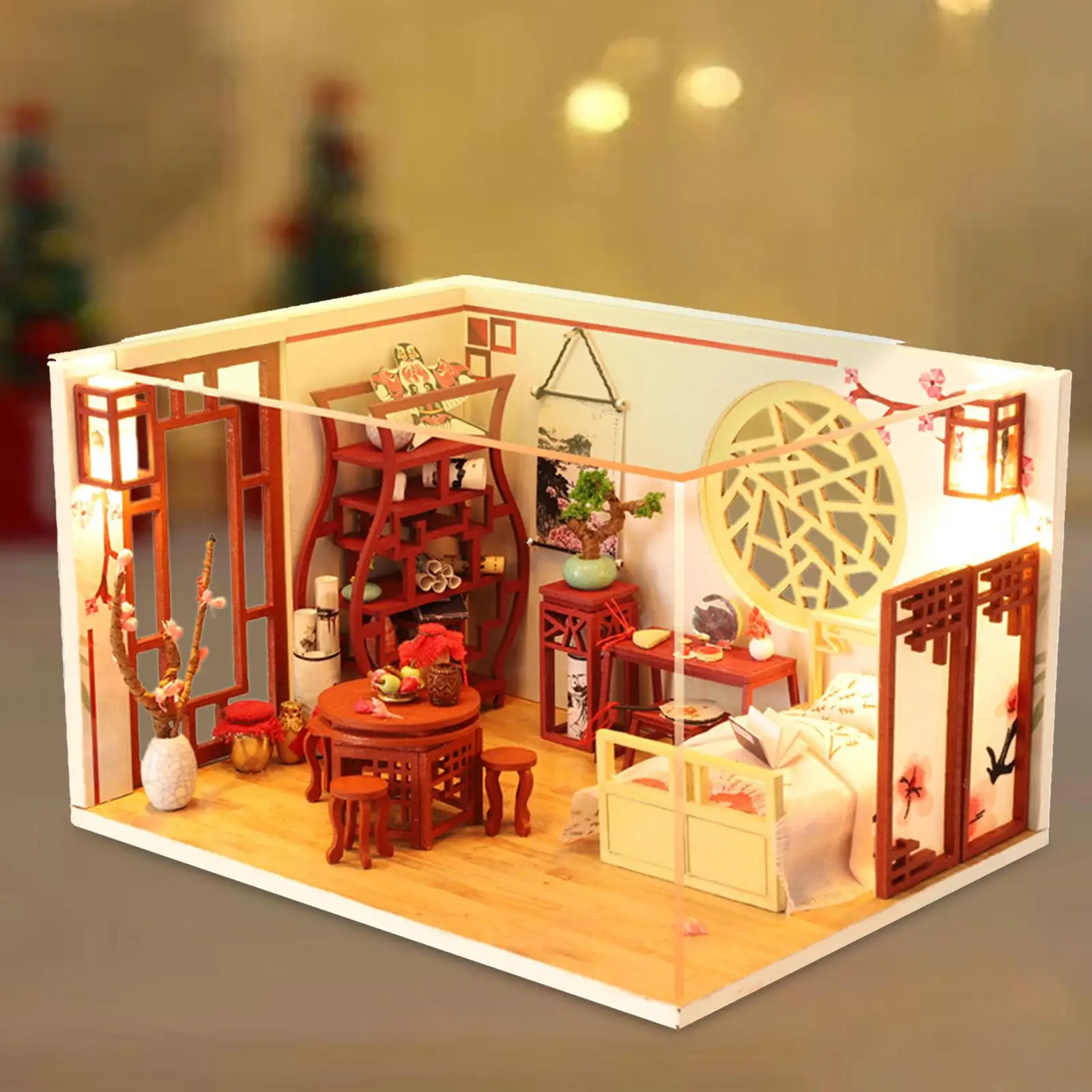 

Wooden Miniature Dollhouse DIY Kits Building Kits Woodcrafts Toy with Light Mini House Kits for Children Girls Teens Boys Gifts