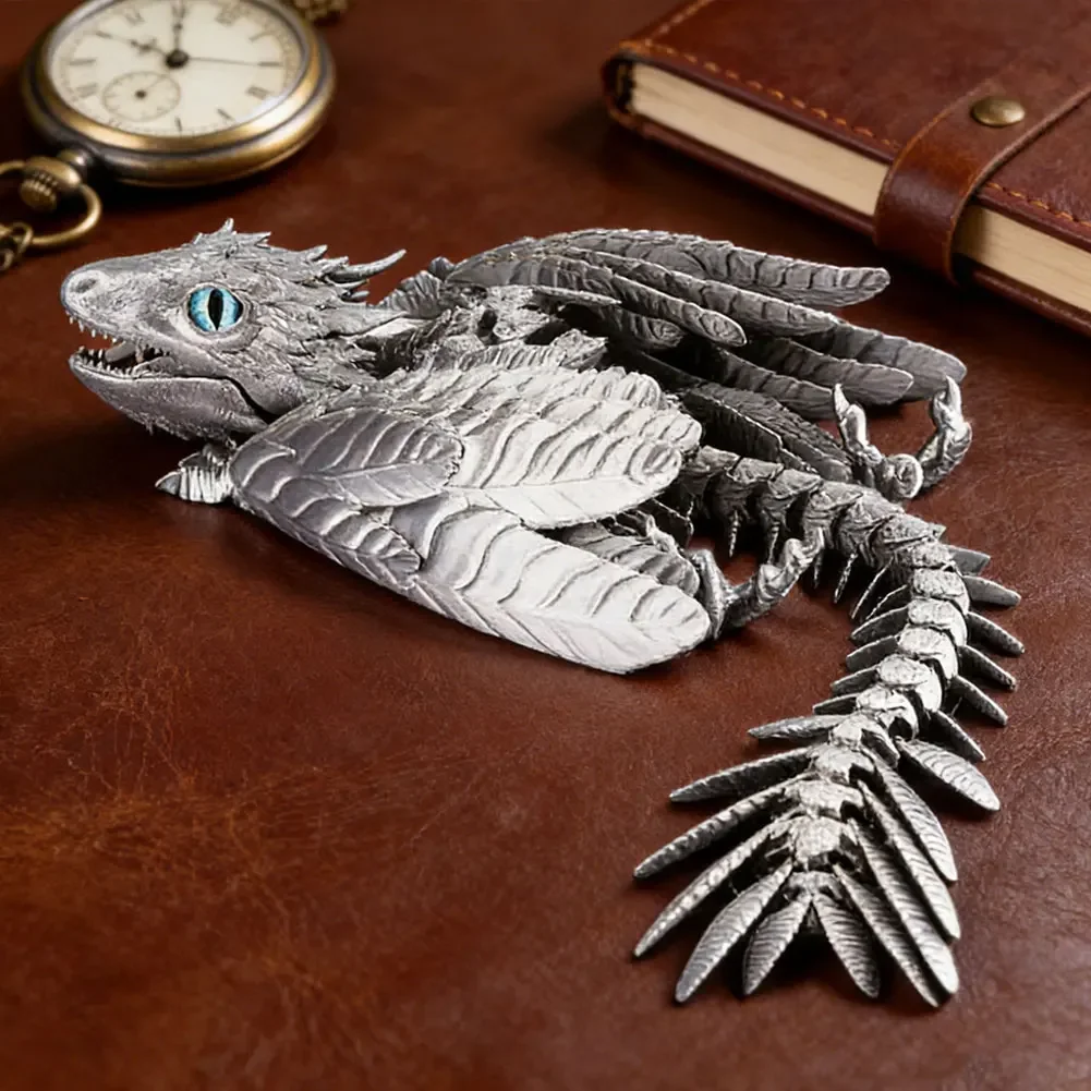3D Printed Feathered Wyvern Dragon Figurine - Multi-Joint Movable Home Decor Ornament