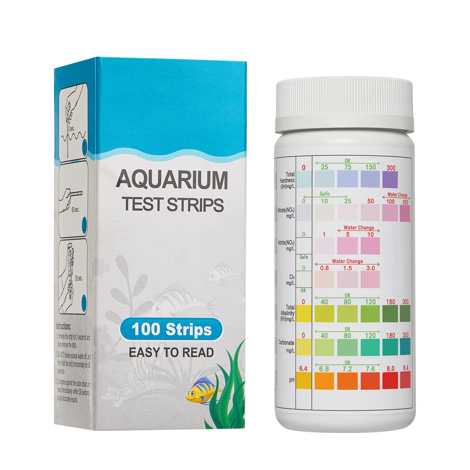 100pcs Aquarium Test Strips 7-In-1 Fish Tank Water Quality Test Kit for Freshwater Saltwater Aquarium