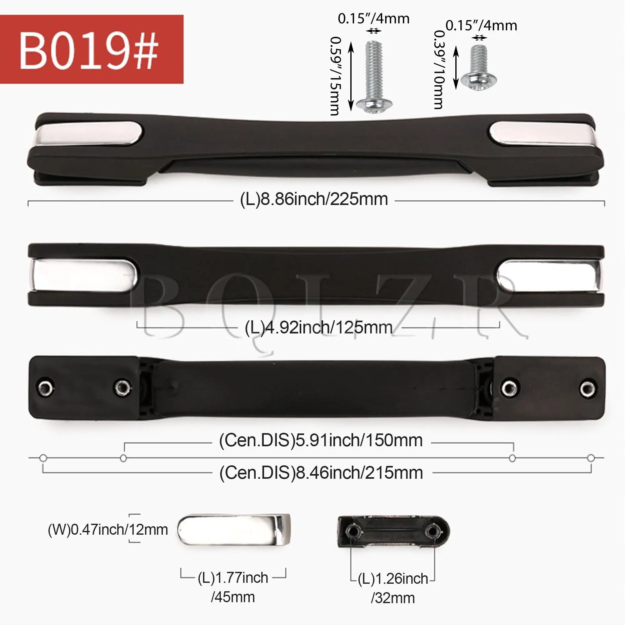 Luggage Carry Plastic Handle with Screw B019 12.5cm Black Strap Handle