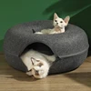 Donut Cat Bed Pet Cat Interactive Game Toy Cat Bed Dual-use Tunnel Bed with Felt Toy Gift for Small Kitten Rabbit 2