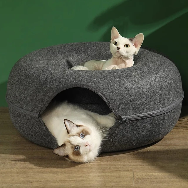 Donut Cat Bed Pet Cat Interactive Game Toy Cat Bed Dual-use Tunnel Bed with Felt Toy Gift for Small Kitten Rabbit 2