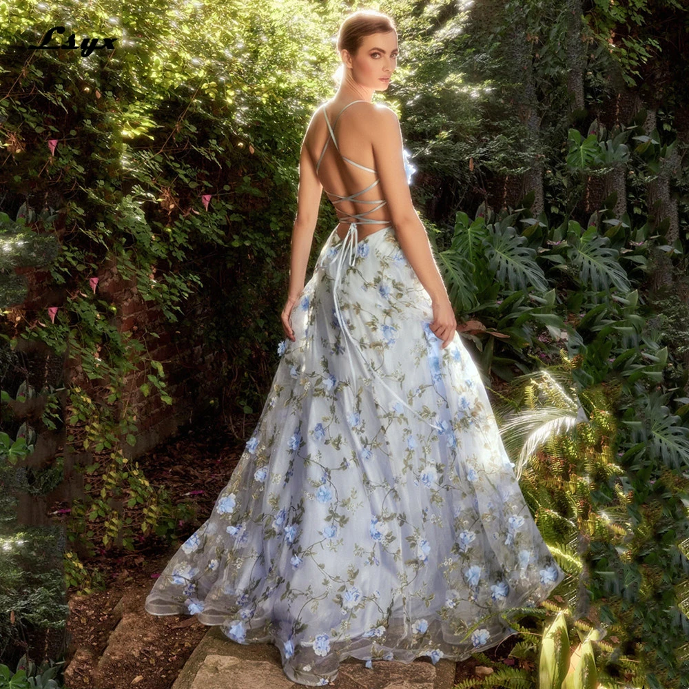 

LSYX Gorgeous 3D Flower Vestido De Novia Spaghetti Strap A-line Prom Gown Sexy Side Split Prom Dress Princess