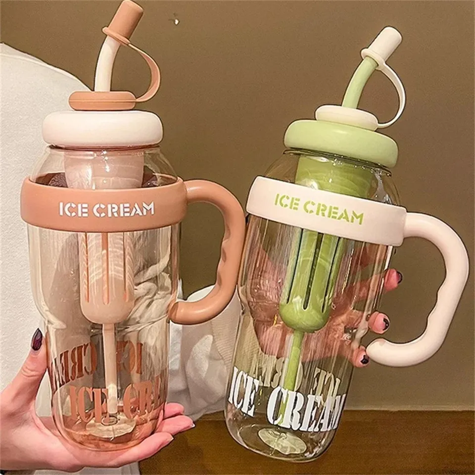 3pcs Nieuwe Zomer Grote Capaciteit Waterbeker Draagbare Hoogwaardige Ijsbeker Met Stro Hittebestendige Plastic Beker