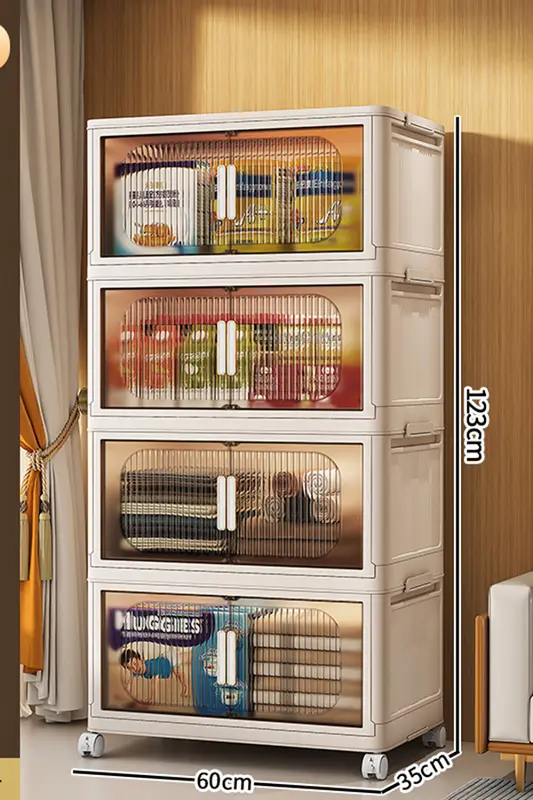 Large Capacity Organizer Cabinet Double Door Open Storage Box with Lid Wheels Stackable Foldable Snacks Sorting Wardrobe Bins - Image 15