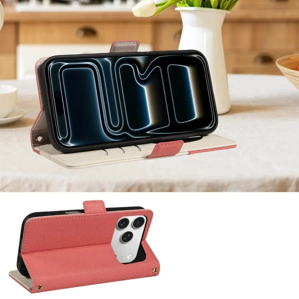 Premium Flip Leather Wallet Phone Case with Card Holder, Hand Strap & Mirror