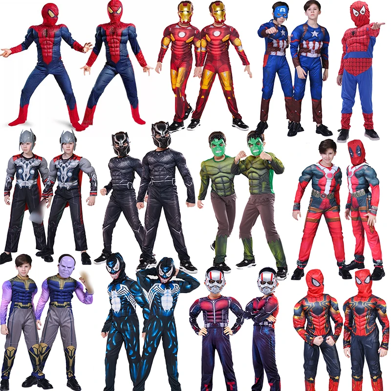 

Kids Super Heroes Costumes Spider Man Hulk Clothing Set Carnival Boy and Girl Fancy Captain America Ironman Suit Dress up Outfit