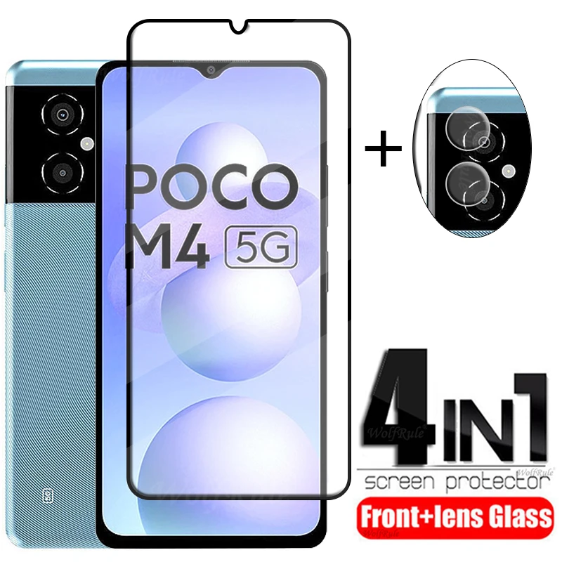 4-In-1 Per Vetro Poco M4 5G Per Xiaomi Poco M4 Vetro Temperato Full Glue Cover Pellicola Salvaschermo Per Vetro Obiettivo Poco X4 M4 Pro 5G