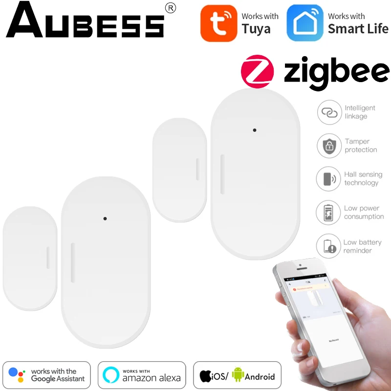 Aubess Tuya ZigBee Gate Sensor Smart Window Door Sensor Detector For Smart Home Security Alarm System Work With ZigBee Gateway alarm keyboard Alarms & Sensors