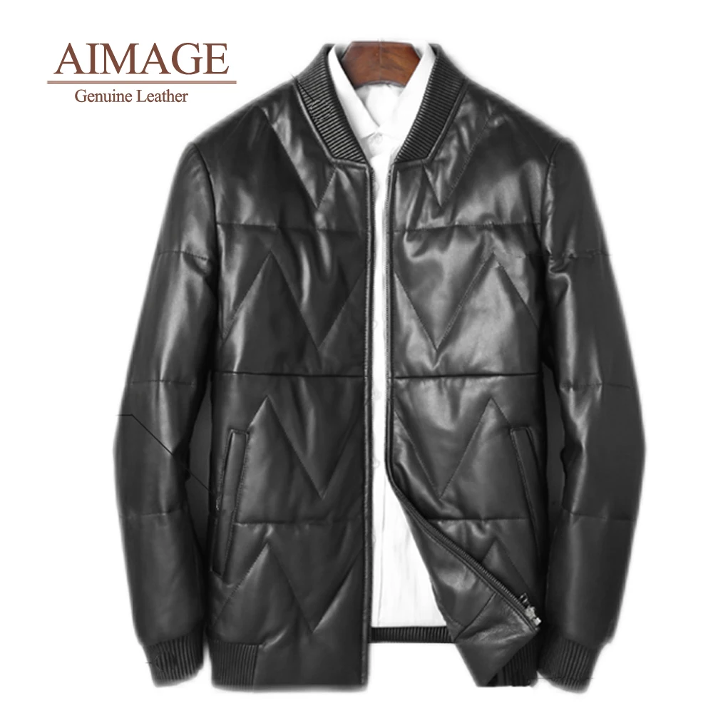 Piumino D'Anatra Bianco Giacca In Pelle Da Uomo Invernale Spessa Chaqueta De Cuero Hombre Casual Jaqueta Couro Legitimo Masculino Top Gun Py337
