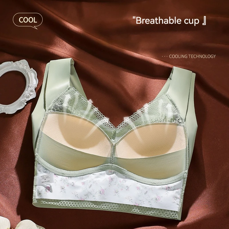 New Ice Silk Traceless Pregnant Women's Breastfeeding Underwear Thin Lace Print Soft Comfortable Integrated Sports Women's Bra 6