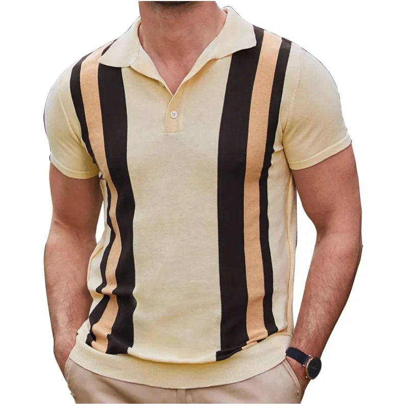 2025 Men's Summer Short-sleeved Knitted Polo Shirts Blouse Cardigan Vintage Slim Stretch Tshirts Top Business Casual Male Shirts 19 S76b266e6704749d7aaa95d003523c7ccZ