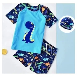 Cartoon Print Boys' Swimwear Set with Hat - Beachwear - XXXL (Blue)
