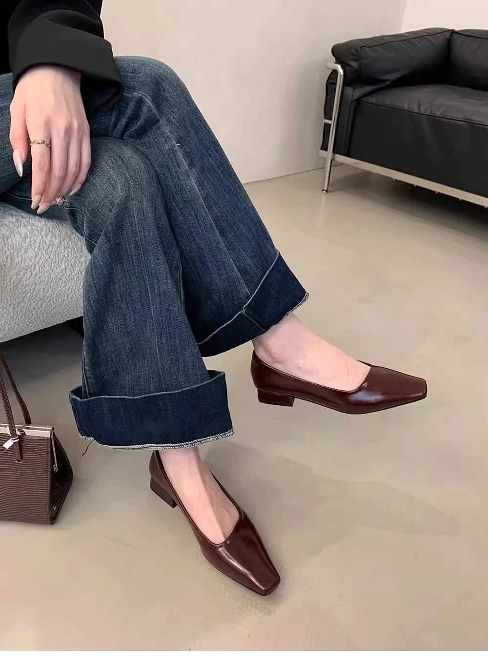 새로운 패션 하이힐 여성용 스퀘어 토 슈즈 우아한 로우힐 편안한 여성용 신발 Zapatillas Mujer