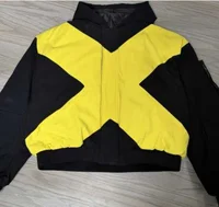 Veste cardigan zippée noire et jaune à col montant, style streetwear ample, marque de mode américaine 2026 2