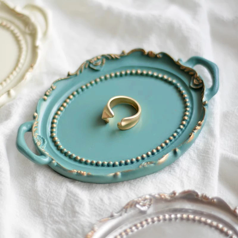 European Retro Storage Tray Resin Candle Jewelry Earrings Display Jewelry Storage Decoration Tray Resin Dish Plate Photo Props 5