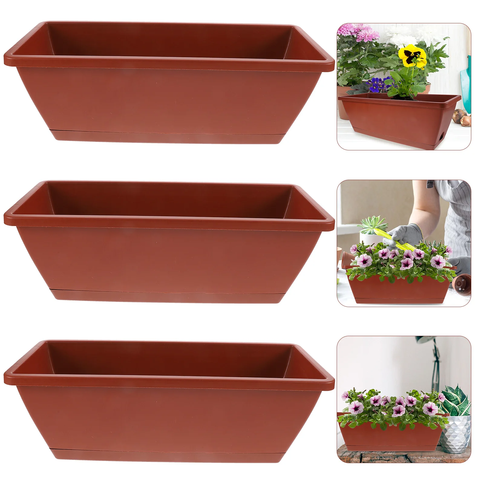 3 Pcs Planter Cachepot for Flowers Hanging Flowerpot Rectangular Garden Outdoor