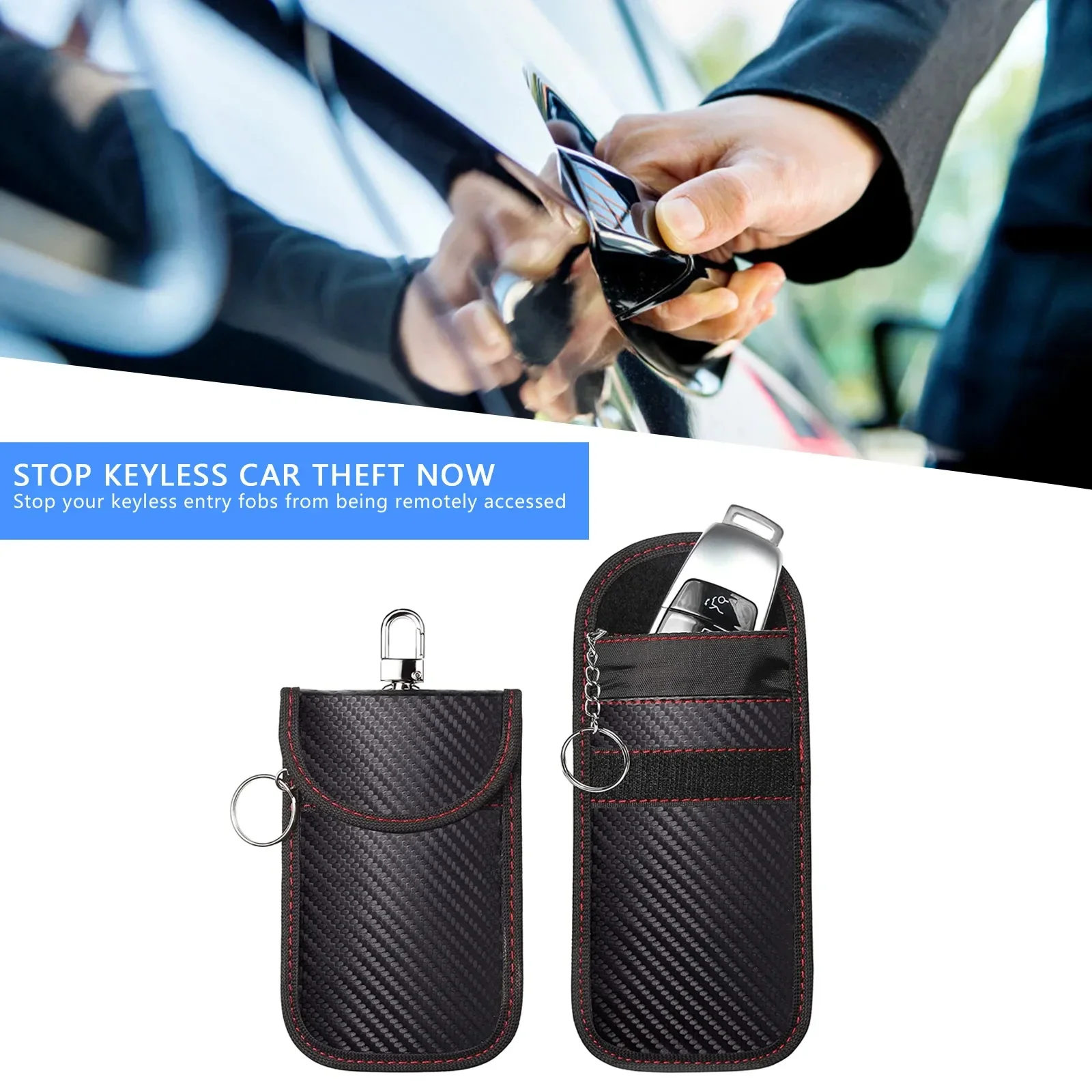 RFID Signal Blocking Car Key Protector with Double-Layer Carbon Fiber Anti-Theft Pouch