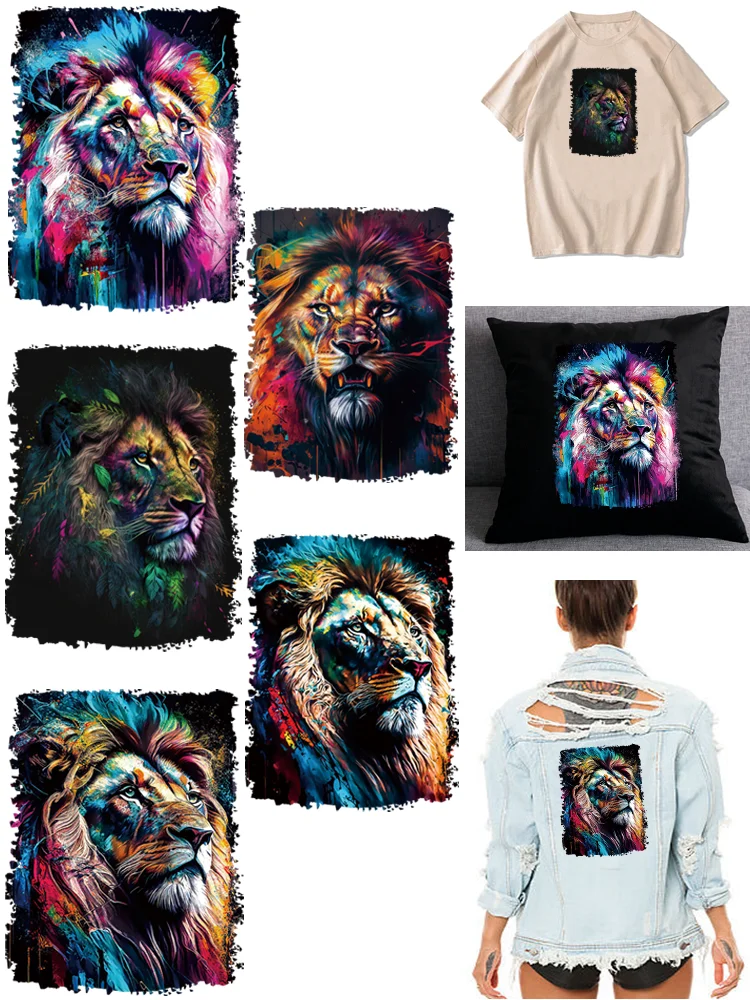 Neue Graffiti Löwe Kunst Thermo kleber Patches Applikationen auf Kleidung DIY Nähen Dekoration Streifen für Jeans