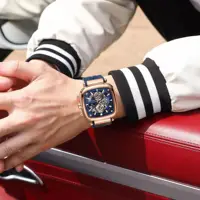 Montre sport carrée POEDAGAR pour homme, date, étanche, chronographe lumineux, bracelet en silicone, montre à quartz pour homme. 5