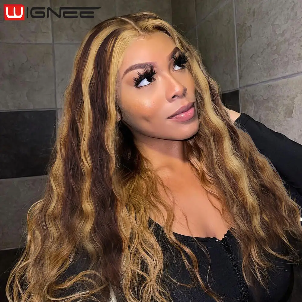 WIGNEE Long Wavy Wig Synthetic Highlight Color Wigs For Women Glueless Wig Heat Resistant Middle Cosplay Party Daily Life