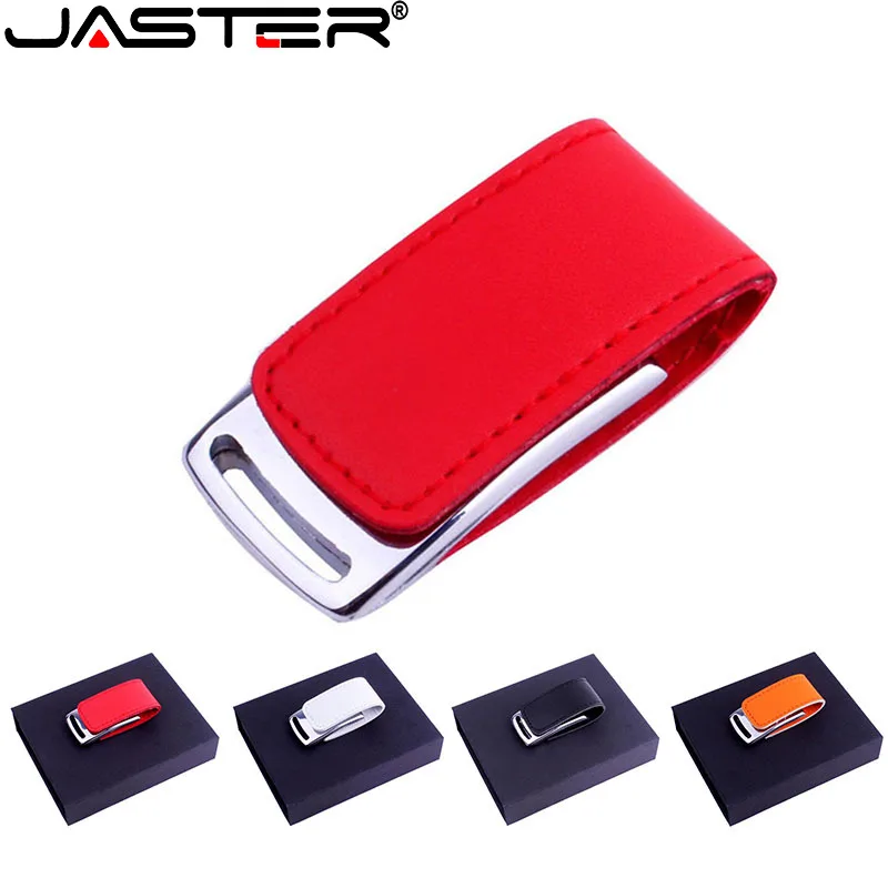 

JASTER Leather High Speed USB Flash Drives 128GB 1pcs Free Custom Logo Memory Stick 64GB Black with Gift Box Pen Drive 32GB 16GB