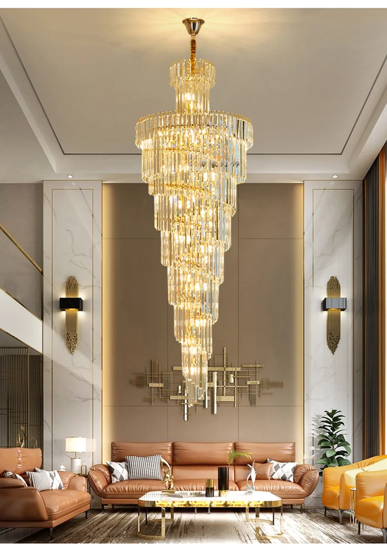 

Luxurious Delicate Crystal clear Chandelier spiral chrome indoor decor Pendant for living room villa hotel