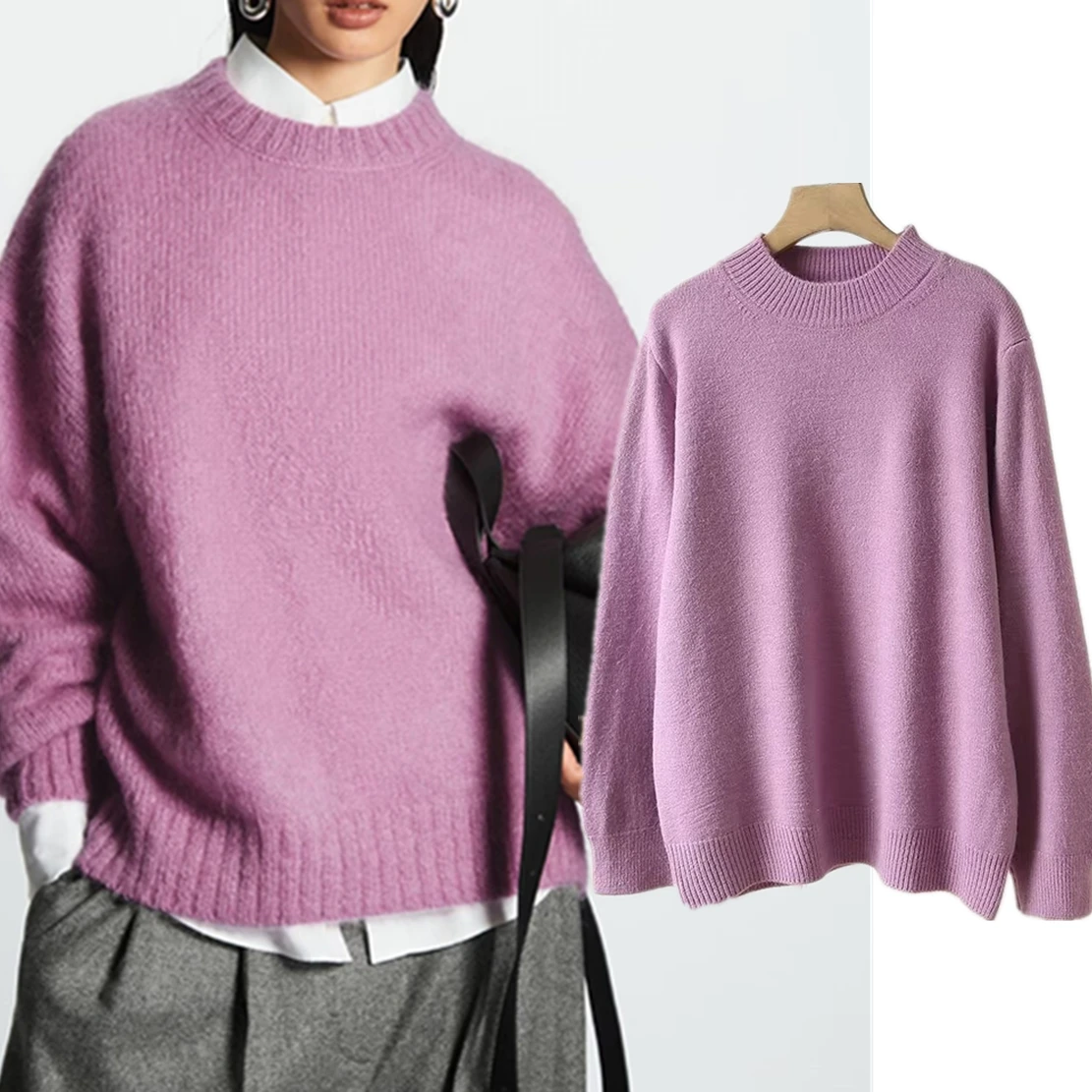 

Dave&Di Color Winter Pullovers Fashion Sweaters Women Vintage Loose Wool Knitwear Sweaters Violets