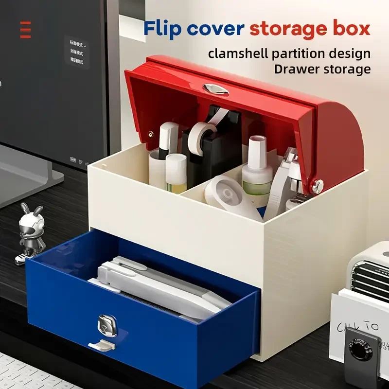 Flip Storage Box Drawer Stationery Organizer Large Capacity Office Accessories Desk Boxes Desktop Plastic School Supplies