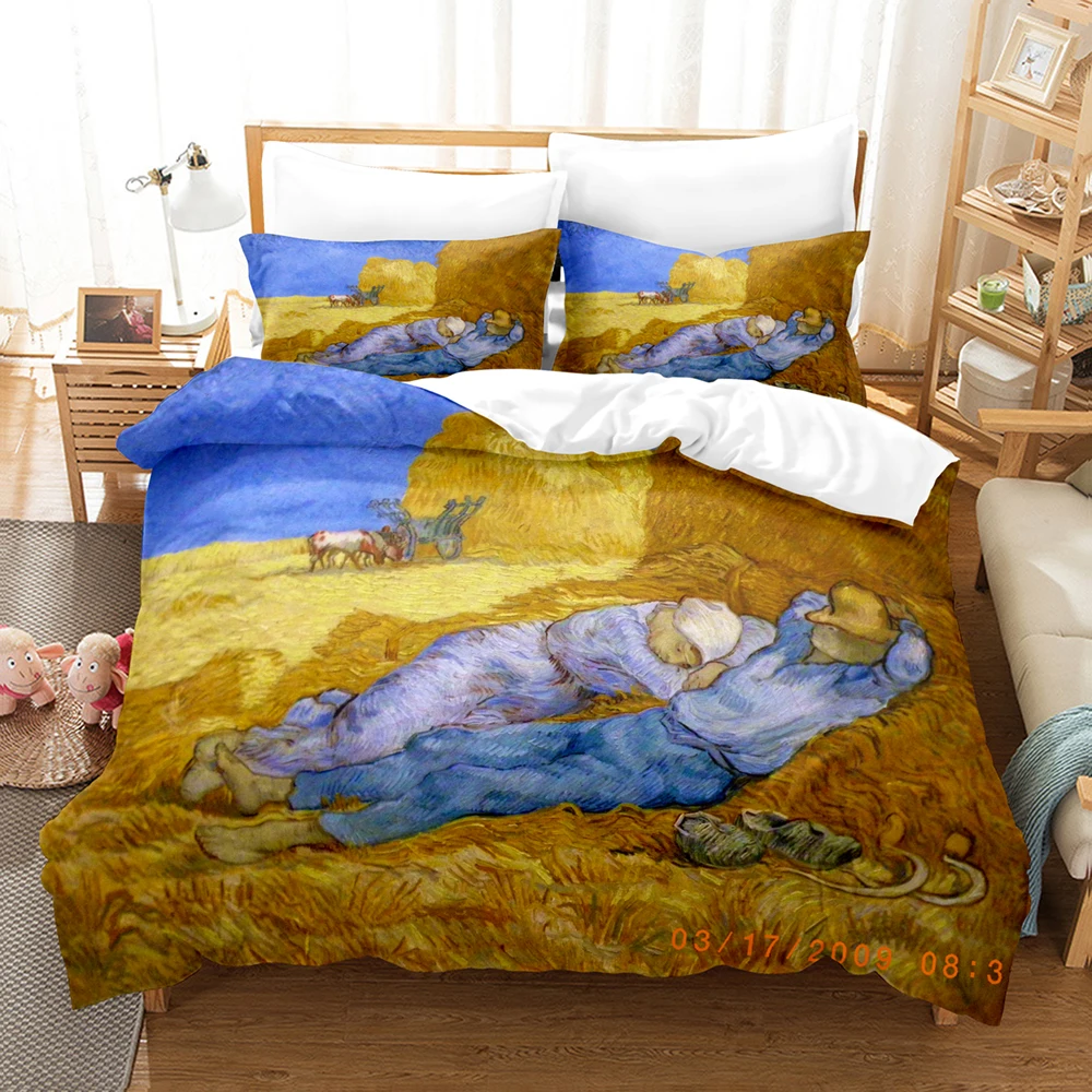 top Bedding Sets Van Gogh Oil Painting Bedding Set Queen King Size Bedroom Decor Quilt Cover And Pillowcase 2/3 Pcs Home Textile fitted sheet